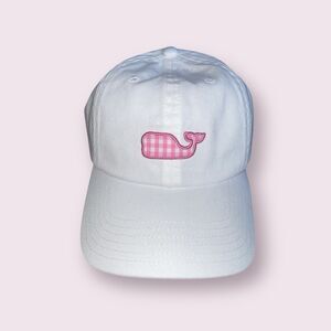 Vineyard Vines White and Pink Gingham Logo Baseball Cap